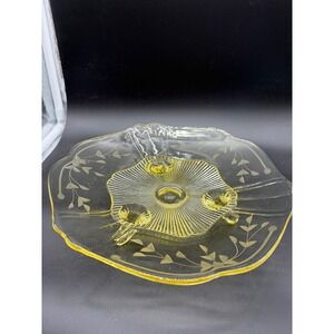 Vintage Lancaster Topaz Yellow Etched‎ 3 Footed Cake Platter